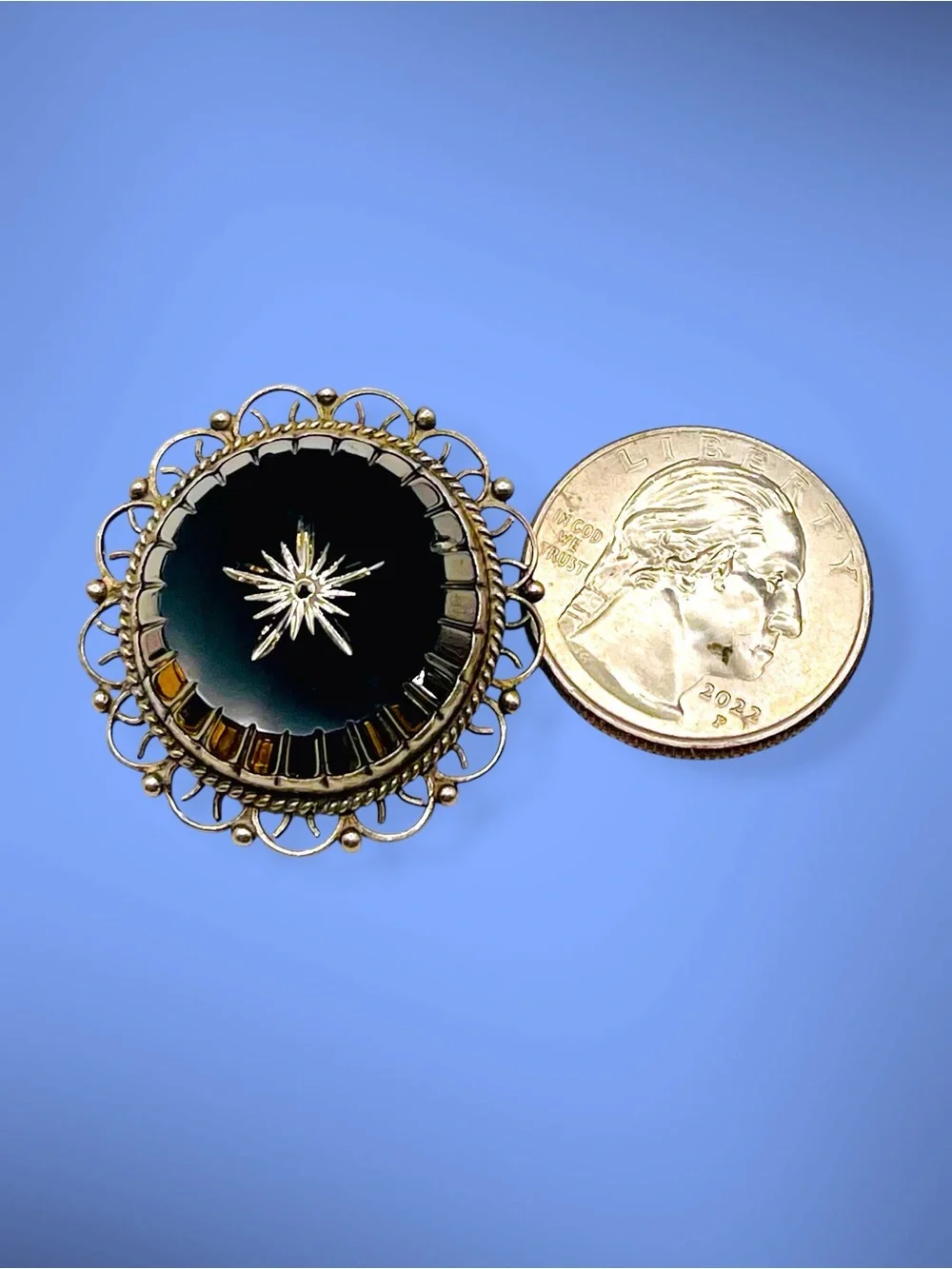 Vtg Mexican Sterling Silver Black Onyx Starburst Pendant Pin 925 JFCM Jalisco